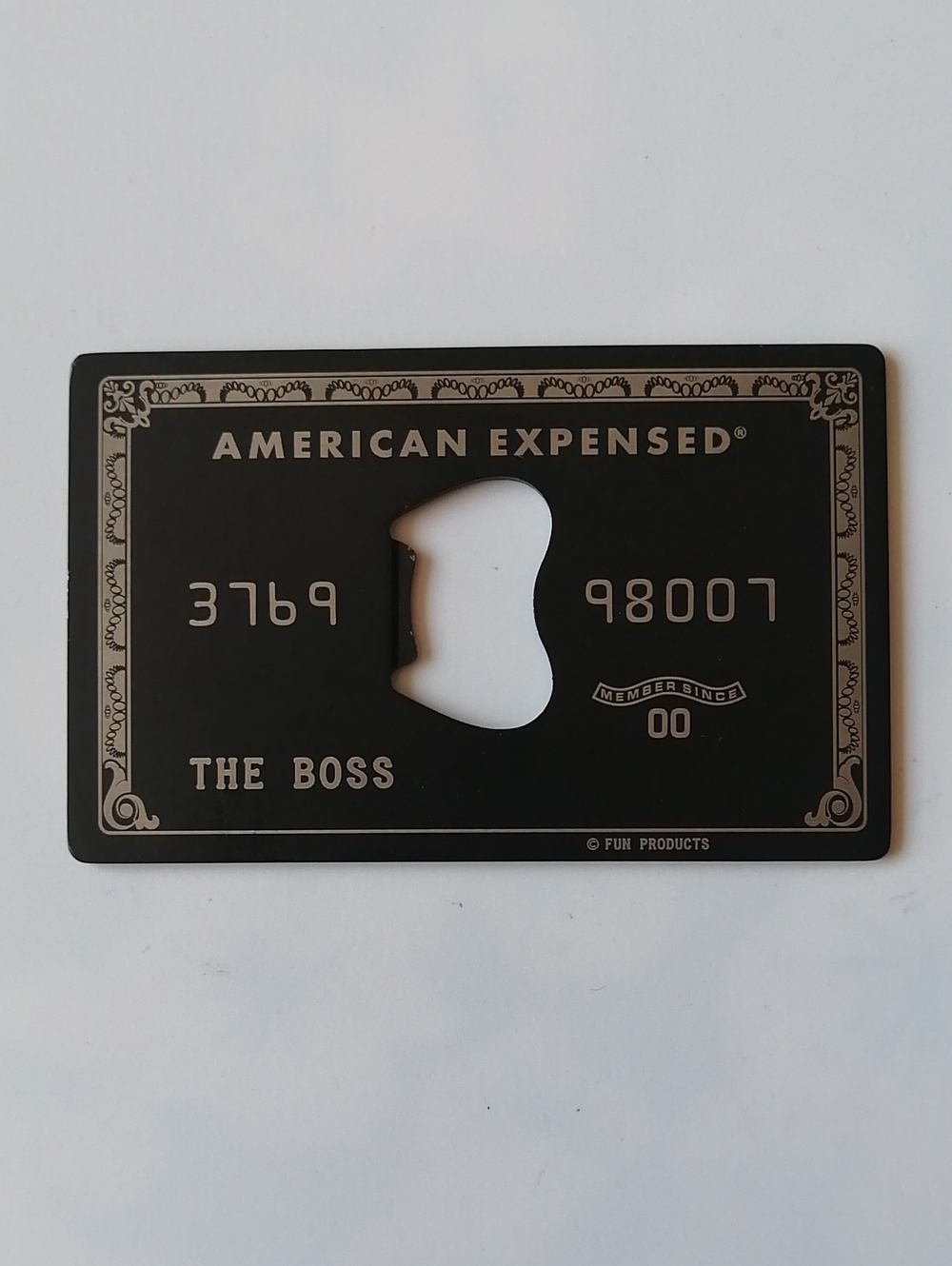 American Expensed 'The Boss' Black Metal Bottle Opener Card